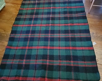 Vintage blanket green plaid Wool feel San Marcos lap throw Scotch plaid lodge style textile 42x70 craft tree pillow fabric holiday blanket