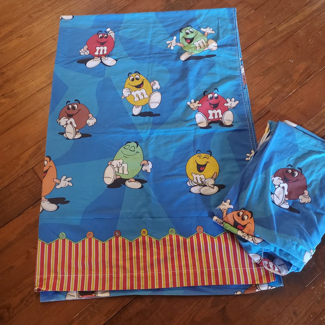 Vintage Candy M&m Fabric Twin Sheet Set 90s Novelty Bed Sheets Set Kids
