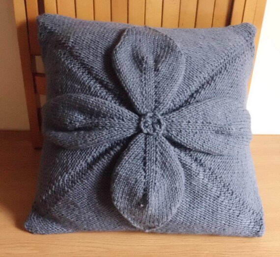 Flower Knit Decorative Steel Blue Pillow Blue Gray Throw Etsy