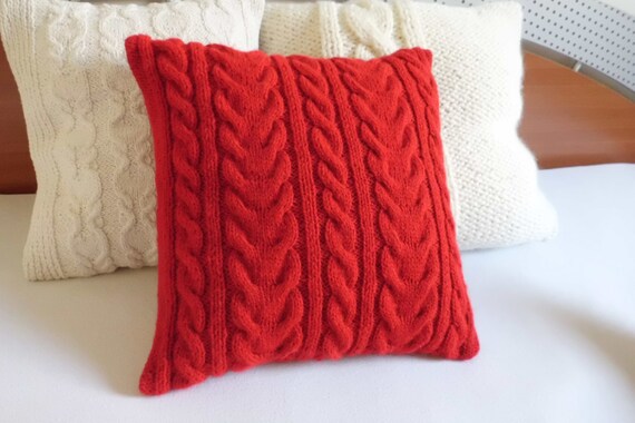 Custom Red Cable Knit Couch Pillow Case Christmas Knit Throw Etsy