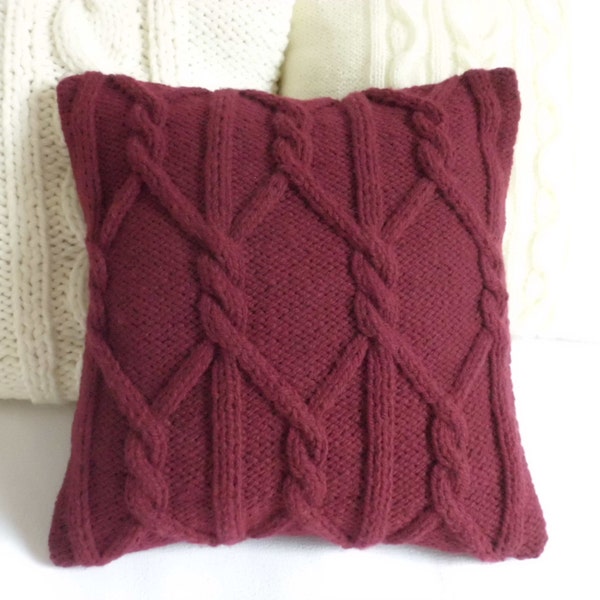 Merlot Chunky Knit Pillow Cover, Throw Pillow, Marsala Cable Knit Pillow Case, Hand Knit Pillow Cover, 16x16 Decorative Couch Pillow