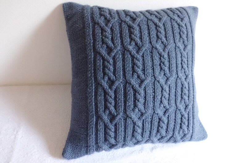 Cable Knit Decorative Steel Blue Pillow Blue Gray Throw Etsy
