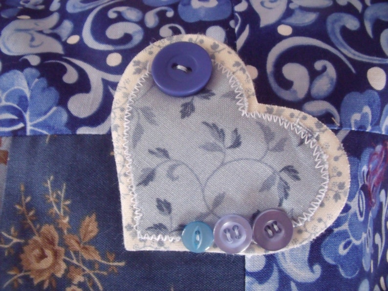 Handmade Includes Heart Pin On Brooch 15 Inch Pillow Cover Patchwork Cushion Cover. Blue Cushion Cover