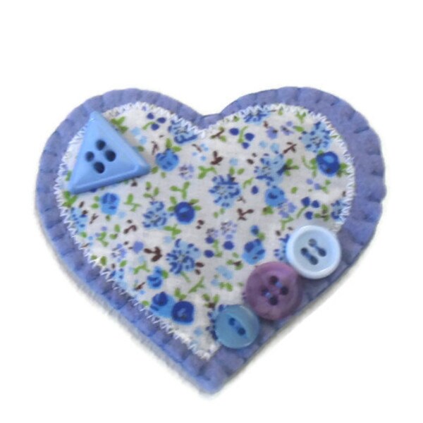 Heart Brooch, Lavender Blue Jacket Pin, Womens Accessory.  CLEARANCE SALE.