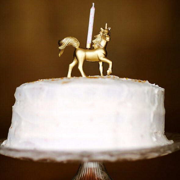 Gorgeous Gold Standing Unicorn Birthday Candle Holder / Cake Topper