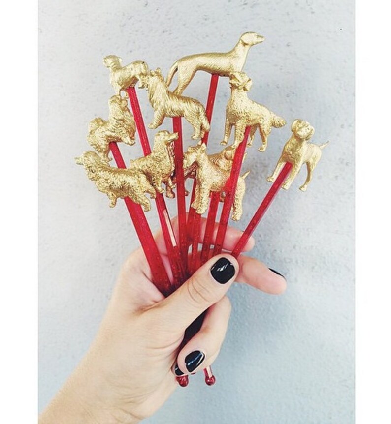 Perfect Pup Gold Dog Drink Stirrers Swizzle Stick Cocktail