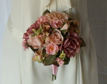 Pink Roses Nosegay Silk Wedding Bouquet