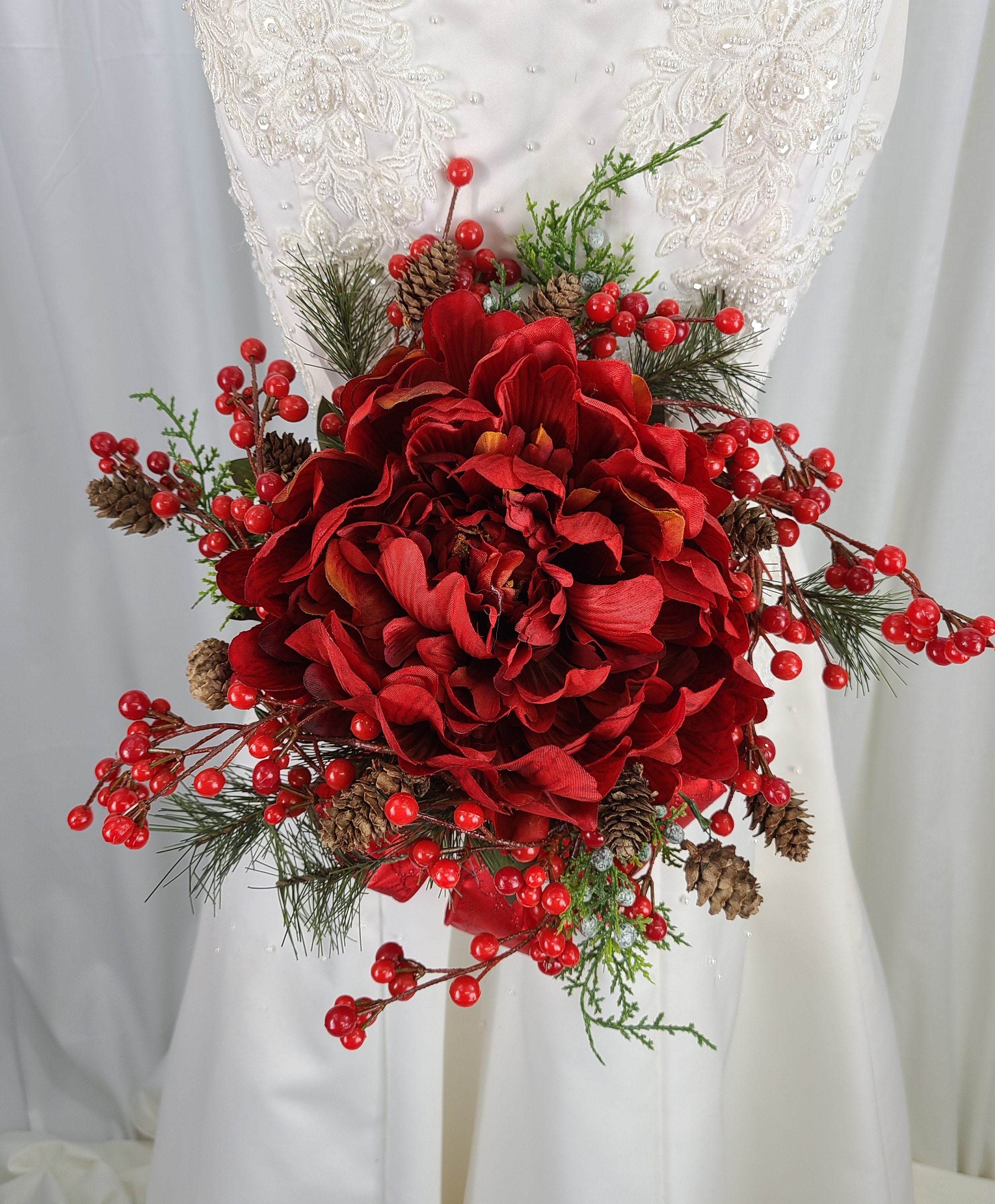 Red Faux Chrysanthemum Berry Bouquet