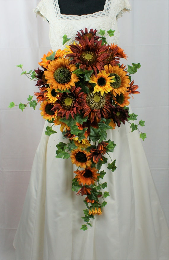 Fabulously Fall Faux Sunflower Cascade Wedding Bouquet | Etsy