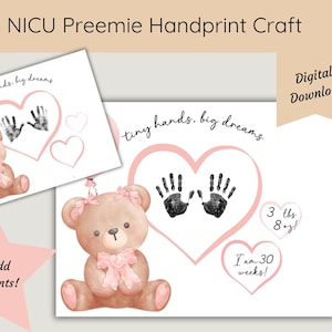 Preemie NICU Baby Girl Handprint Craft Printable for NICU Parents Preemie Baby Photo Prop NICU Gift for Nurses & Parents Digital Download