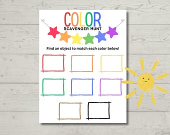 Easy Kids Activity Scavenger Hunt for Colors Preschool or Kindergarten Spring, Use Indoor or Outdoors Classroom Color Match Game for kids
