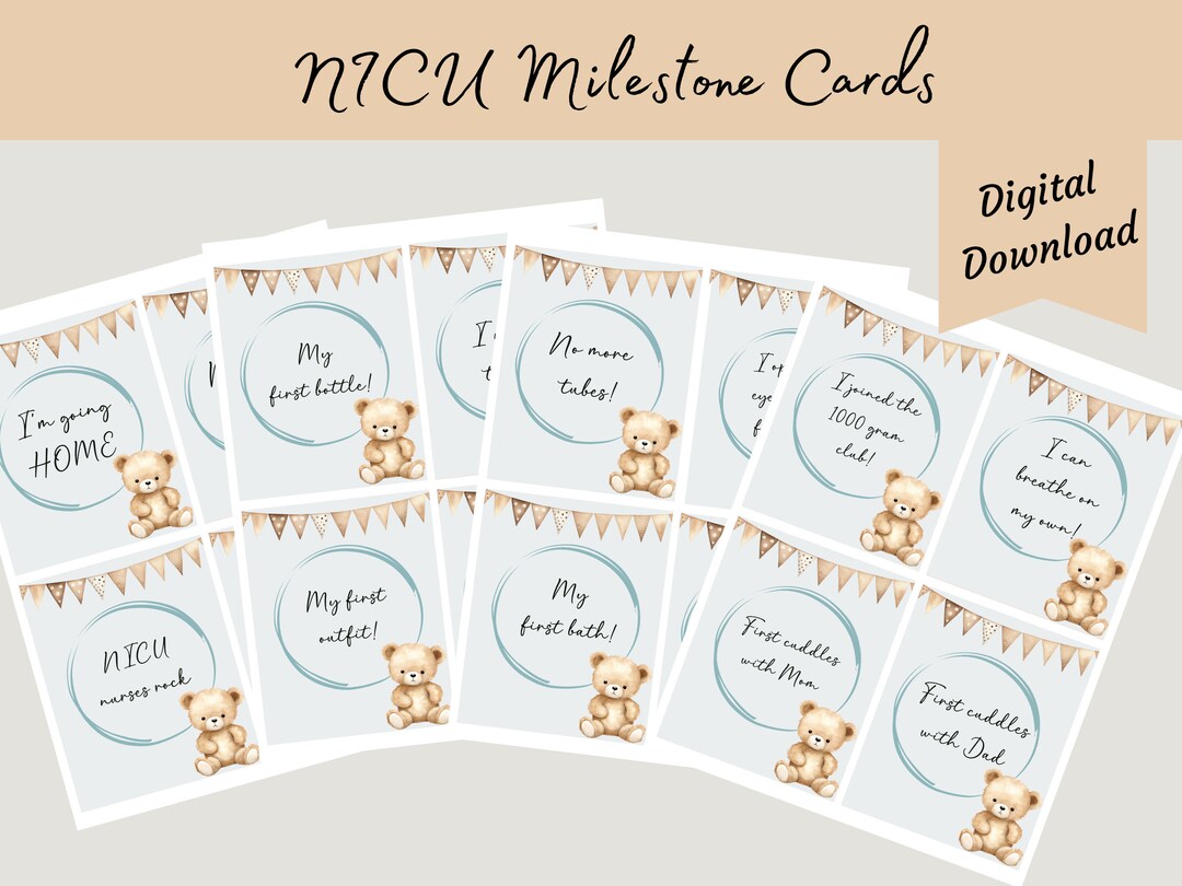 Preemie NICU Baby Boy Milestone Printable Cards for NICU Parents ...