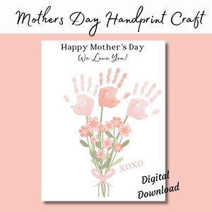 Ramo de flores para el Día de la Madre para niños, manualidad con huella de mano, regalo para mamá, actividad de recuerdo para guardería infantil, descarga digital instantánea