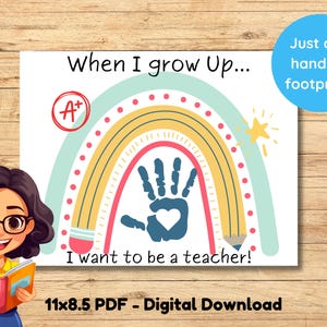 Kids Teacher Handprint Craft Printable, When I Grow Up Activity, Preschool Daycare or Home Teacher Handprint Craft Activity Digital Download