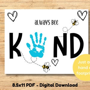 Attività stampabile per bambini Kindness Bee Kind Handprint Craft, Kindness Matters Art Project Celebra la gentilezza per i bambini in età prescolare e per i più piccoli
