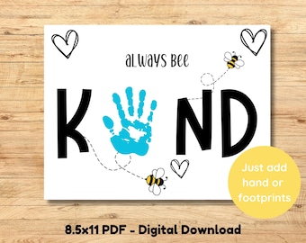 Kids Kindness Bee Kind Handprint Craft Printable Activity, Kindness Matters Art Project Celebrate Kindness for Daycare Preschool Toddler