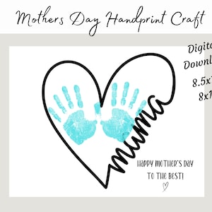 Kinderen Moederdag handafdruk ambachtelijke afdrukbare bloemboeket Keepsake Card | Cadeau voor mama | Kleuterschool Peuteropvang Kids Craft Digitaal