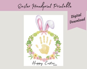 Easter Bunny Kids Handprint Craft Activity - Easter Bunny Art, Baby or Toddler at Preschool Daycare Handprint Gift for Parents Keepsake