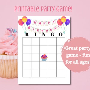 Birthday Bingo Game Printable Classroom Kids Birthday Party Activity Family Party Fun Group Party Printable Game for Birthday