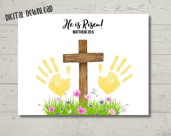Kids Easter Handprint Craft Activity for Kids, He Is Risen, Preschool Church Toddler Activity Gift for parents 8.5x11 PDF Digital Download