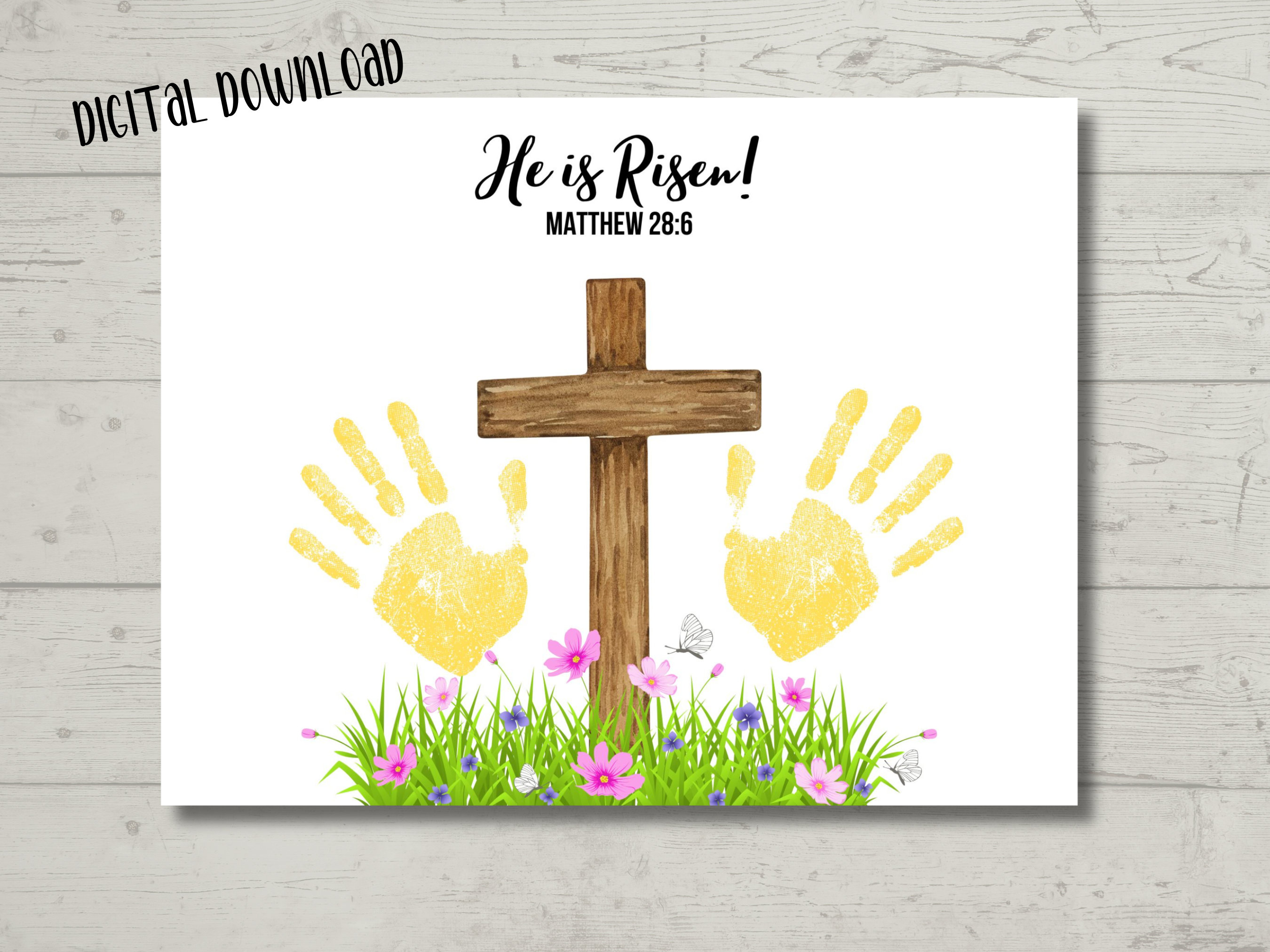 Easter He is Risen Handprint Craft Activity for Preschool Church Home Printable Decor Religious Christian Gift 8.5x11 PDF Digital Download