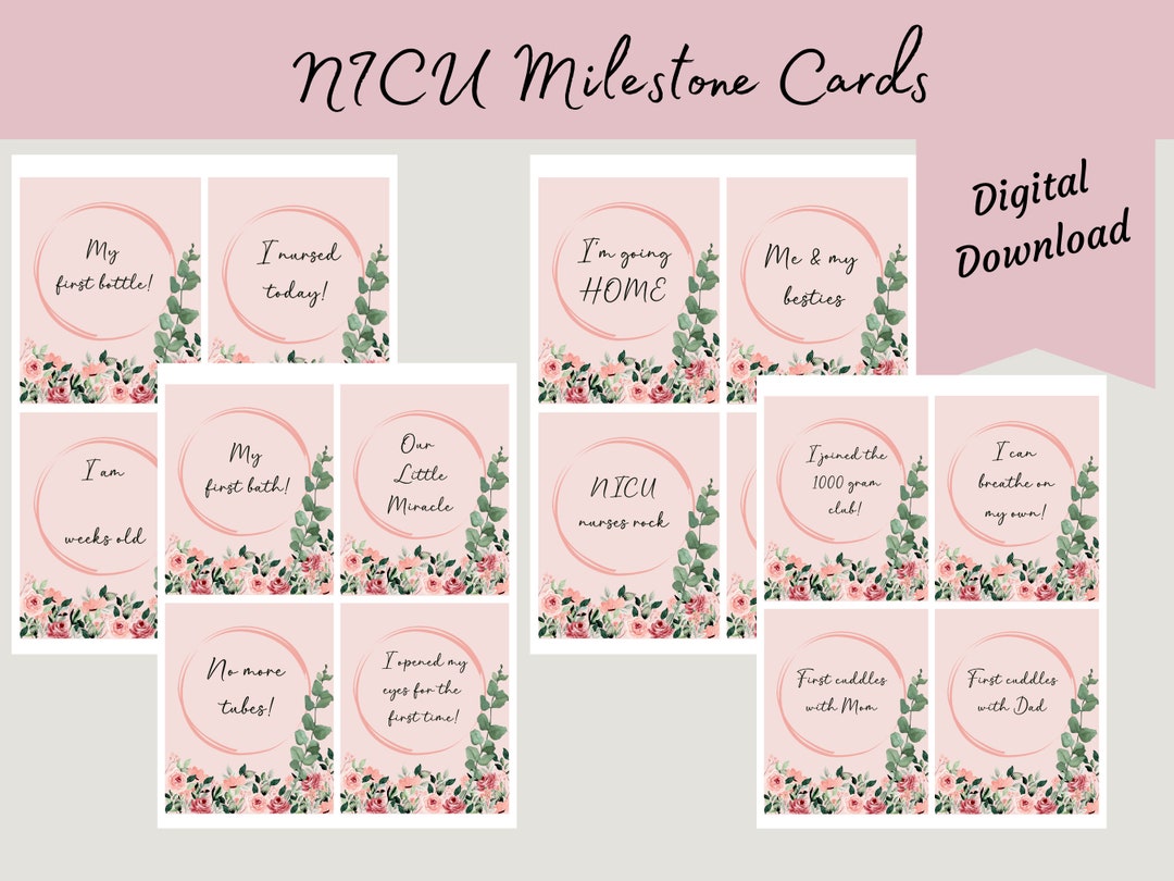 NICU Baby Girl Milestone Printable Cards for NICU Parents Preemie Baby ...