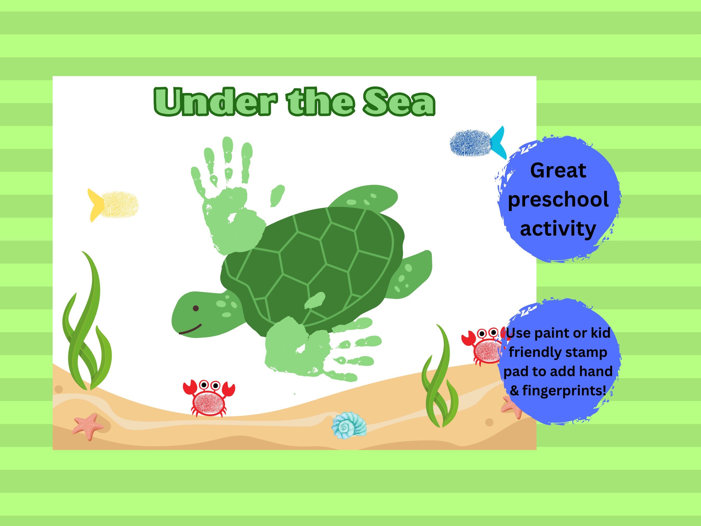 Under the Sea Handprint Turtle Craft, Ocean Theme Kids Activity ...