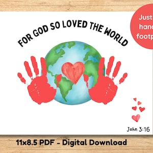 Kids Church Craft God So Loved the World Handprint for Babies, Kids, Toddlers in Nursery, Daycare or Sunday School Bible Craft John 3:16
