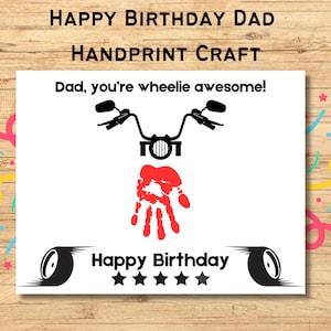 Papa Opa Geburtstag Handabdruck Handwerk Geschenk vom Kind | Geschenk für Baby Kleinkind Kleinkind Kindergarten druckbare Motorrad Geschenk von Kids Digital