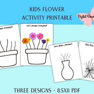Atividade para impressão de flores para crianças, atividade de artesanato para fazer um buquê de flores para crianças pequenas, pré-escola ou jardim de infância, jardim de primavera e verão