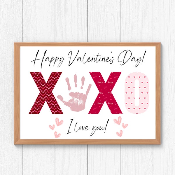 Valentine's Day Handprint Craft Parent or Grandparent Valentines Gift Printable Kids Art Classroom Craft Preschool Craft XOXO