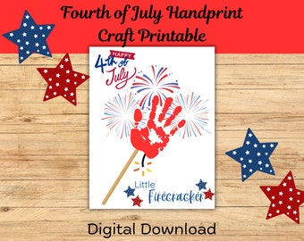 Kids Fourth of July Handprint Craft Printable Activity, Firework Art Project for Infants, Toddlers and Preschoolers for Daycare or Home