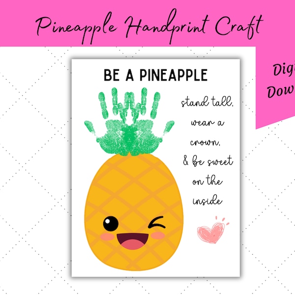 Kids Pineapple Handprint Craft Printable | Fun Girls Birthday Party Craft Activity | Be a Pineapple Digital Download Toddlers or Preschooler