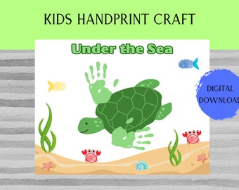 Kids Craft Under the Sea Fingerprint Activity Printable for Preschool Cute Turtle Printable Coloring Page for Daycare Birthday Party
