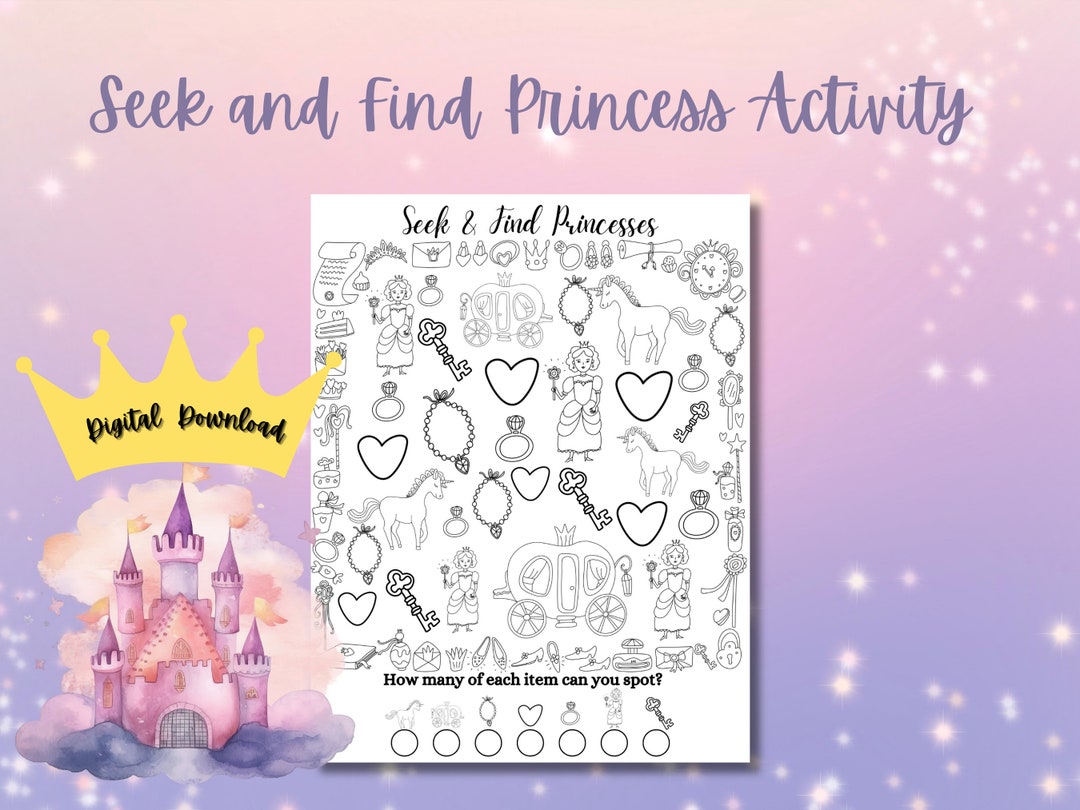 Princess Seek and Find Printable Activity Coloring Page Girls Birthday ...