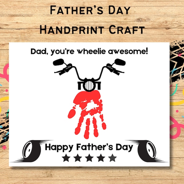 Dad Father's Day Handprint Craft Gift from Child | Activity for Baby Infant Toddler Daycare Printable Motorcycle Gift for Dad Digital