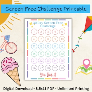 Kids 30 Day Screen Free Kein TV Challenge Tracker (Digitaler Download)