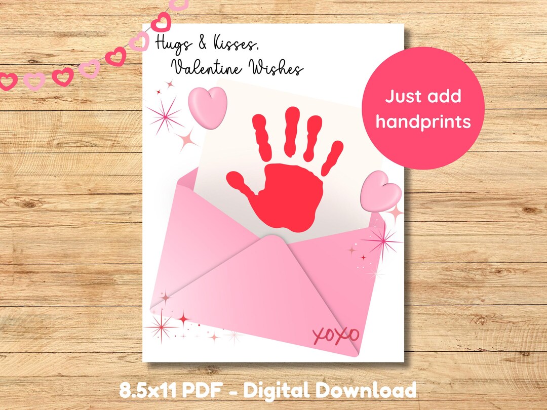 Valentines Day Hugs & Kisses Handprint Craft for Kids | Gift for Parent ...