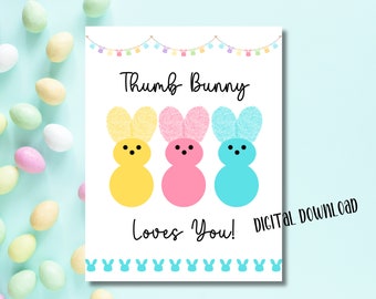 Easter Bunny Peeps Hand Fingerprint Craft Activity for Preschool Daycare Baby Toddler Printable Decor Gift 8.5x11 PDF Digital Download
