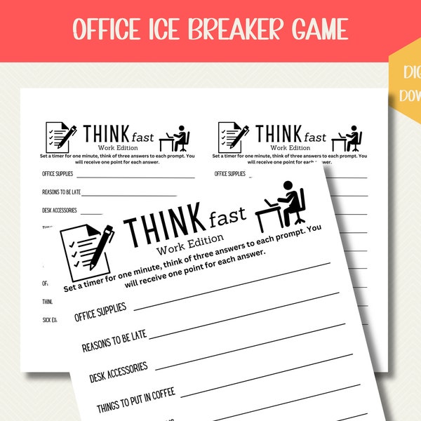 Office Ice Breaker Game "Think Fast" No Prep Last Minute Activity | Work Team Building Fun Printable | Employee Job Meeting Icebreaker Game