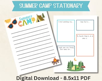 Kids Camp stationair blanco gelinieerd papier en vraagprompts | Brief om van het zomerkamp naar ouders te sturen | Schrijf een thuisbrief afdrukbaar