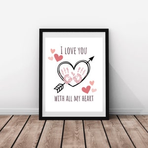 Valentinstag Handabdruck Handwerk Kinder Vorschule Klassenzimmer Geschenk für Eltern Memory Handabdruck Kunst Valentinstag Fußabdruck Aktivität Digitaler Download