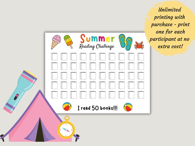 Summer Reading Challenge Printable for Kids and Adults, Summer Book ...
