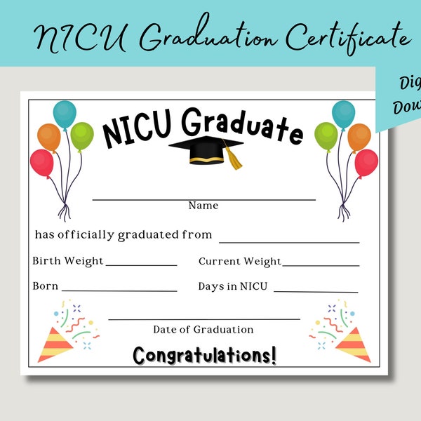 Preemie NICU Baby Graduation Certificate for NICU Parents  | Boy or Girl Photo Prop Grad Gift from NICU for Parents Digital Download 8.5x11