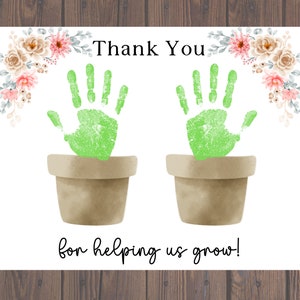 Manualidad con huella de mano para profesores de plantas, tarjeta con huella de mano de agradecimiento por ayudarme a cultivar plantas, guardería para profesores, descarga imprimible de 8,5 x 11