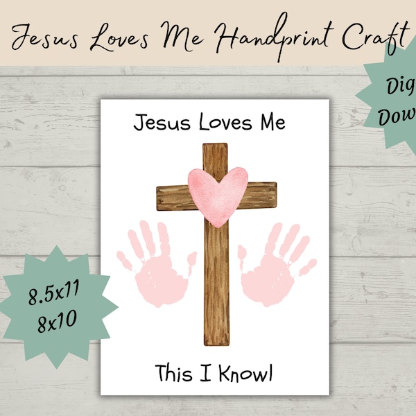 Church Kids Craft Jesus Loves Me Kids Handprint Activity for Daycare, Sunday School or Preschool - Fun for baby, toddler or small children