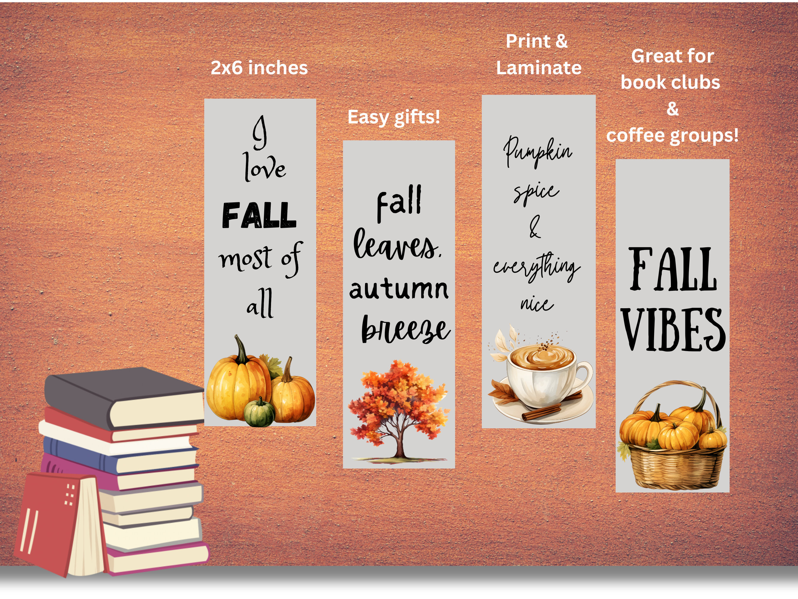 Fall Autumn Printable Bookmarks - Set of 4 Cute Bookmarks - Harvest ...