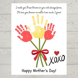 Mother's Day Kids Handprint Craft Printable Flower Bouquet Gift for Mom ...