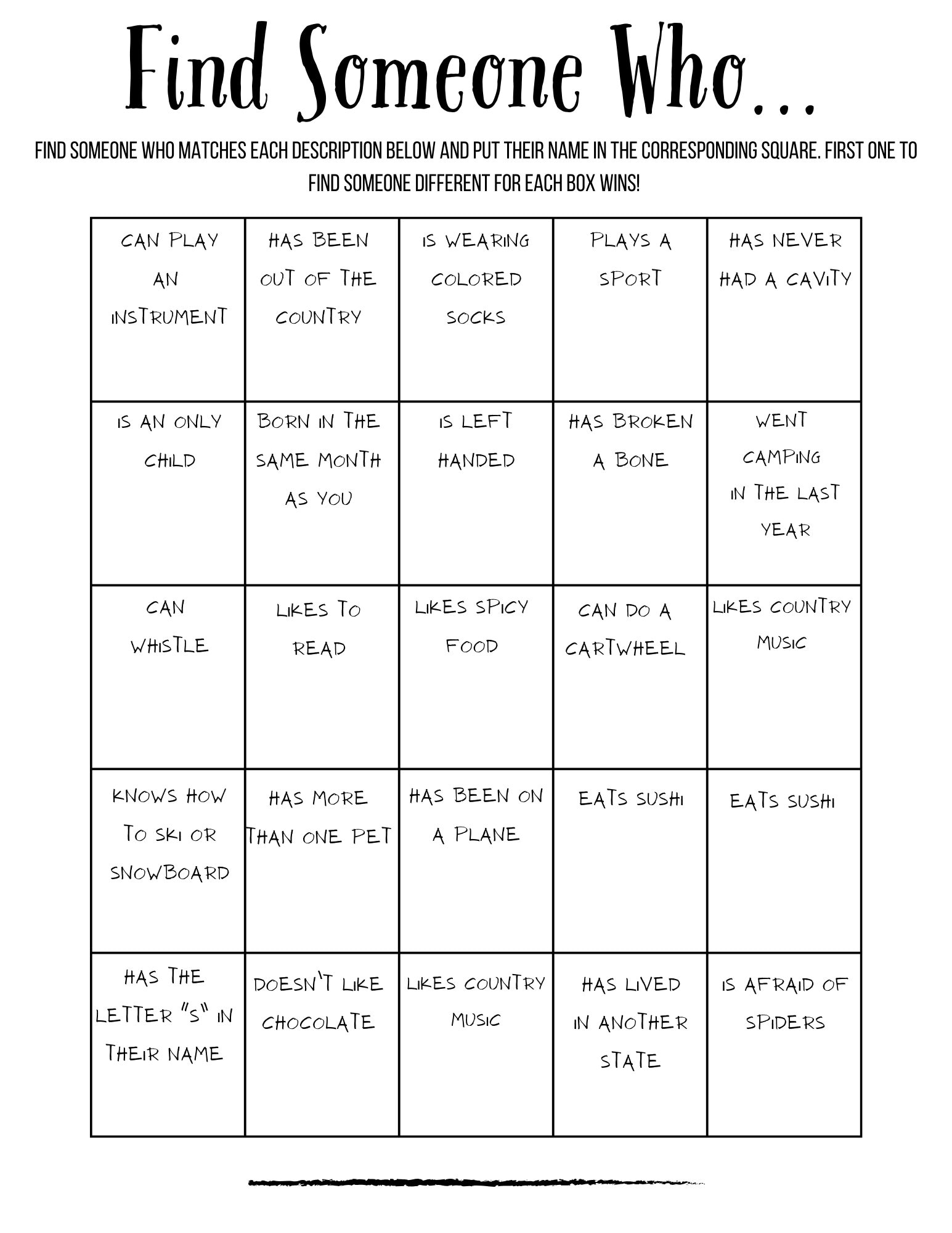 Ice Breaker Group Game Printable for All Ages Mixer or Team Building ...