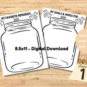 Kids New Years Eve Printable Memory Jar Craft Activity, Keep Memories of 2025 & Goals for 2026 Journal